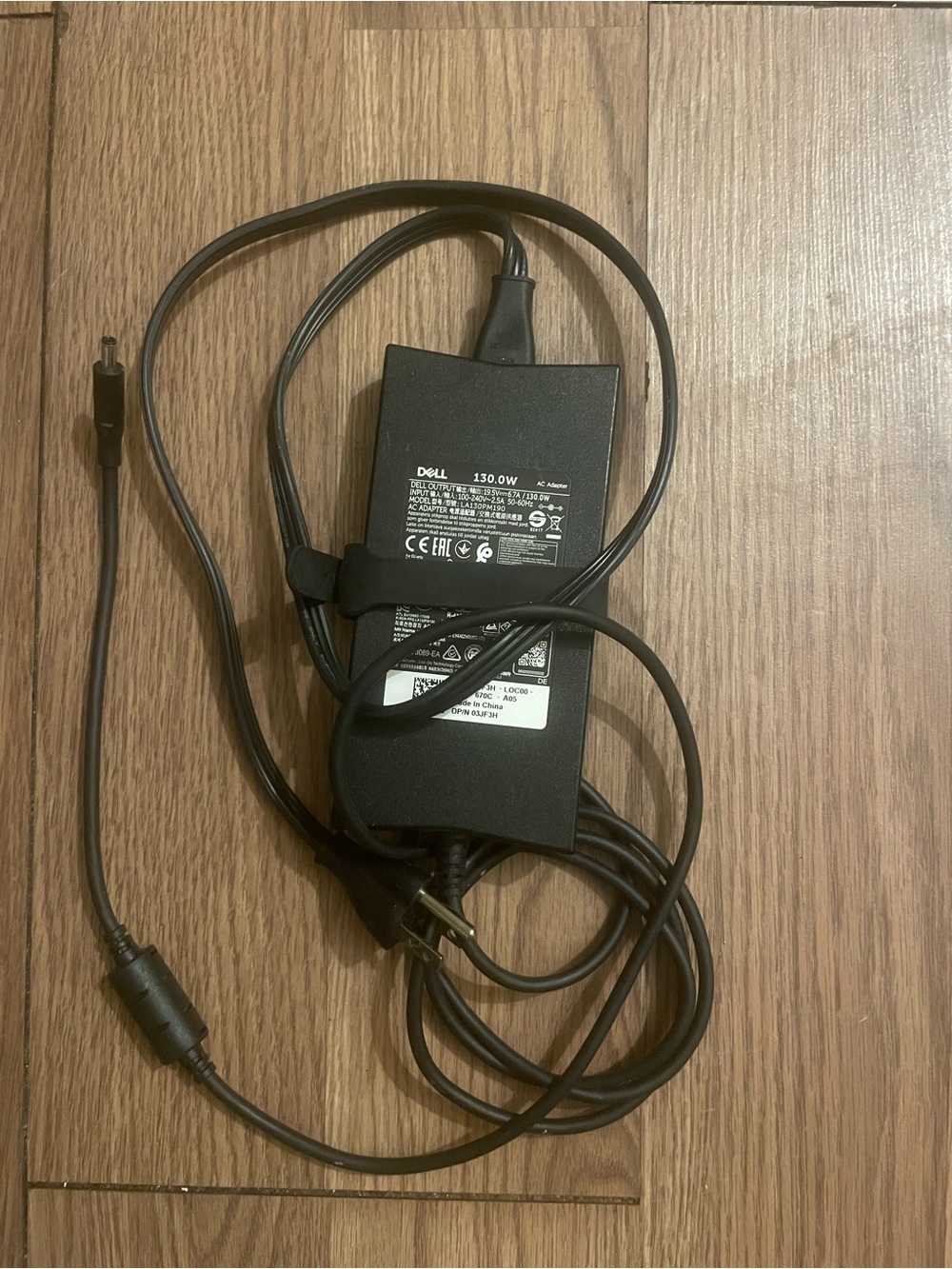 Dell Black 130W Laptop Power Adapter with Attached Cable